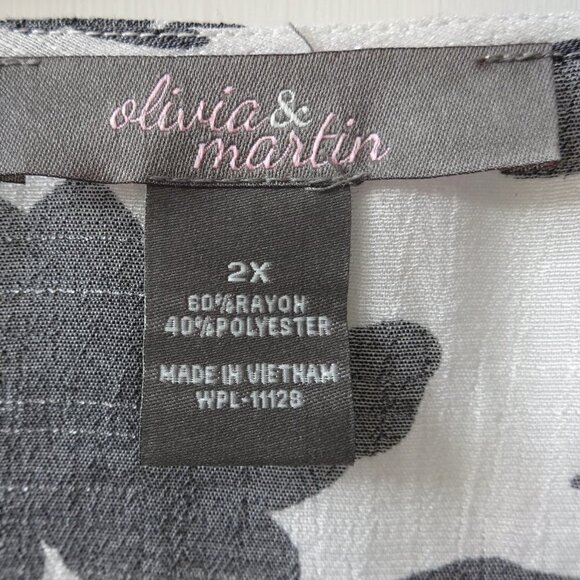 Olivia and Martin  2X ,women's sheer top, front tie, V-neck, blk, and white - Picture 3 of 7